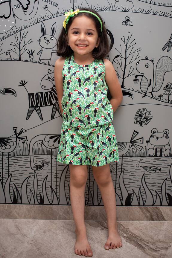 Ribbon Candy Beige Printed Jumpsuit For Girls 0