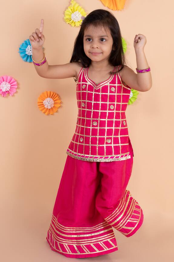Tiny Pants Pink Gota Patti Embroidered Kurta And Sharara Set For Girls 1
