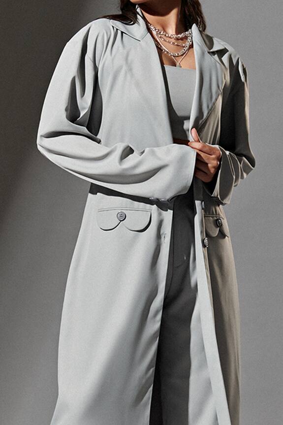 TheRealB Grey Polyester Clutch Long Coat 4