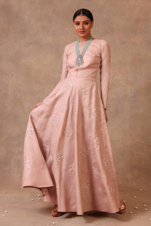 Trisvaraa Pink Silk Organza Gown 0