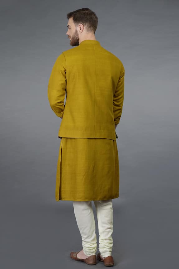 Buy Talking Threads Yellow Waistcoat And Full Sleeve Kurta Set Online