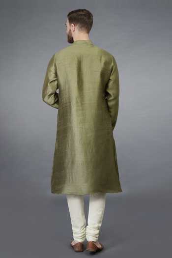 Buy Talking Threads Green Pure Raw Silk Kurta Online | Aza Fashions