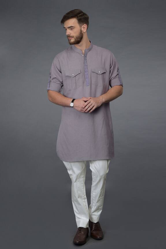 Buy Talking Threads Grey Linen Cotton Kurta Online Aza Fashions