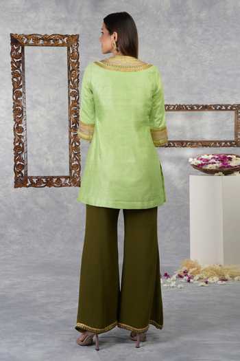 Women's Green Embroidered Kurta Set with Palazzos