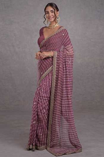 Purple Leheriya Embellished Silk Blend Saree With Unstitched Blouse Piece