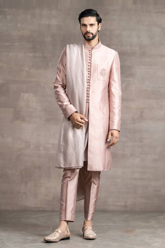 Tarun Tahiliani Peach Mashru Silk Sherwani Set 0