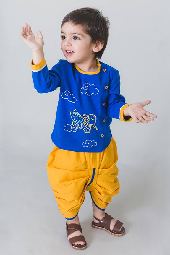 Buy Tiber Taber Blue Hand Dyed Kurta And Dhoti Pant Set For Boys Online ...