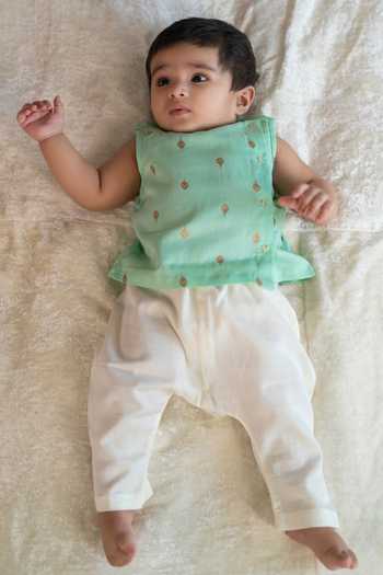 Babyhug 100% Cambric Woven  Sleeveless Front Open Jhabla with Vehicle  & Stripe Print  Pack of 3 - Green & Blue main image 0