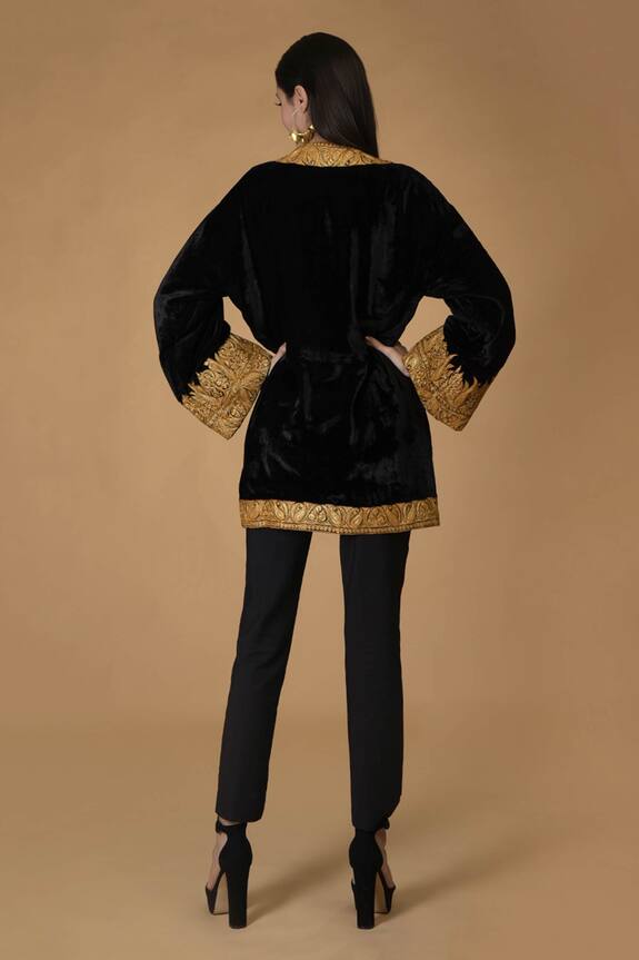 Buy Talking Threads Black Velvet Embroidered Jacket Online Aza Fashions