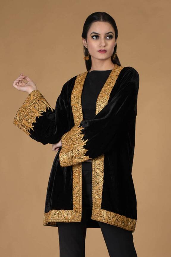 Buy Talking Threads Black Velvet Embroidered Jacket Online Aza Fashions