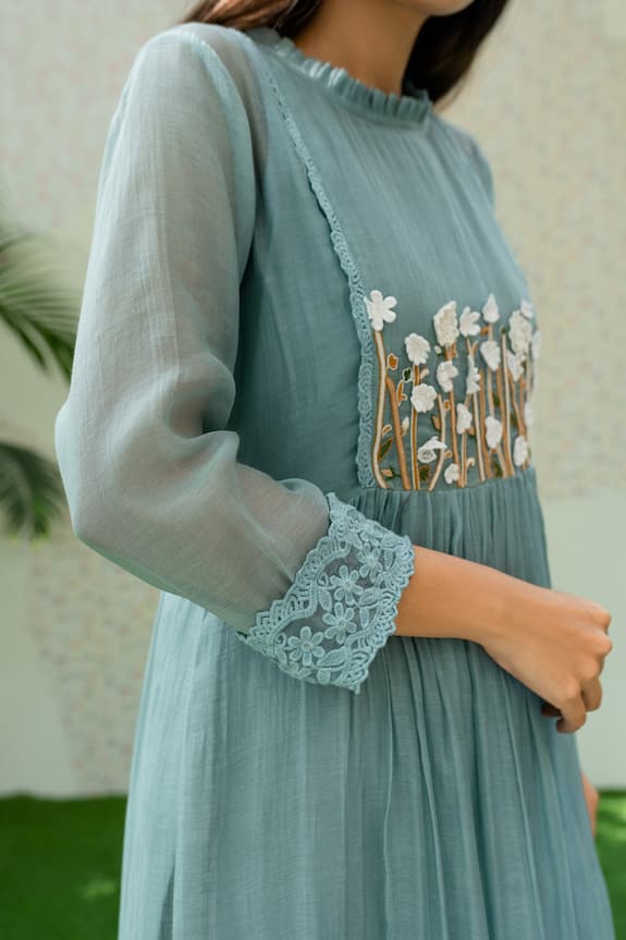 Naaz By Noor Blue Chanderi Embroidered Kurta And Palazzo Set 5
