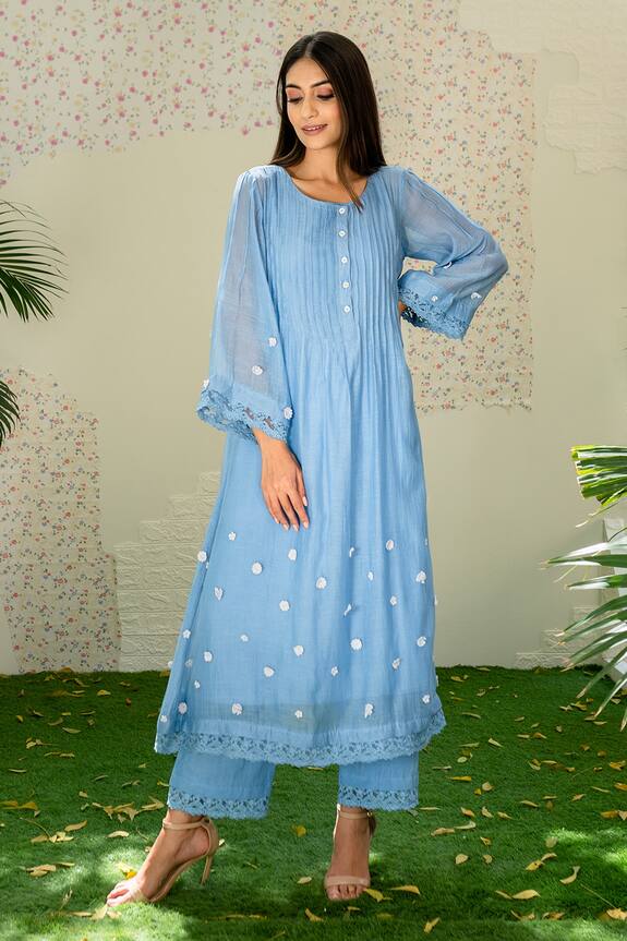 Naaz By Noor Blue Chanderi Embroidered Kurta And Palazzo Set 1