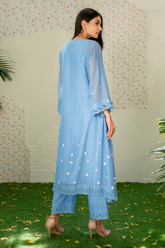 Naaz By Noor Blue Chanderi Embroidered Kurta And Palazzo Set 2