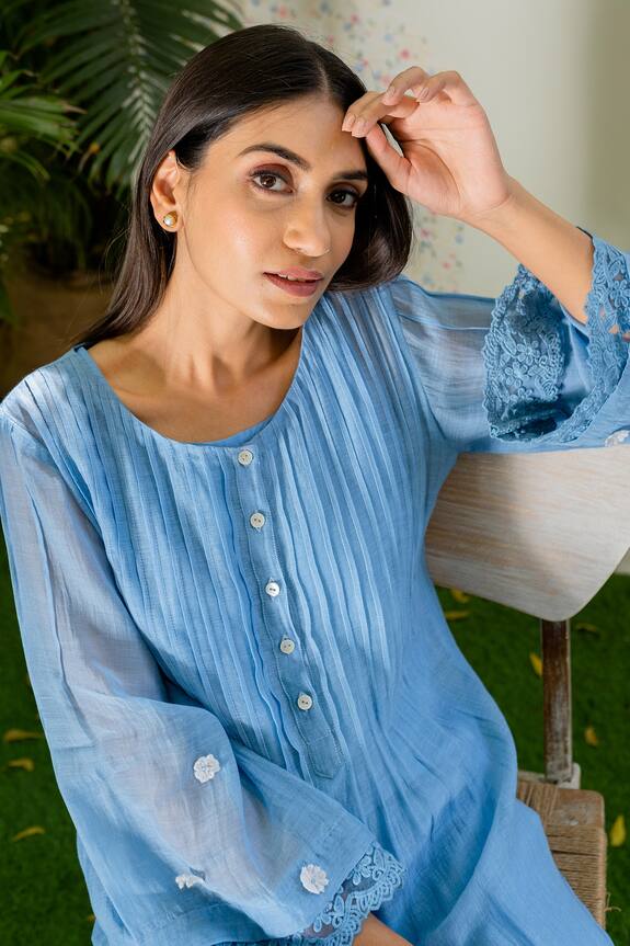 Naaz By Noor Blue Chanderi Embroidered Kurta And Palazzo Set 4