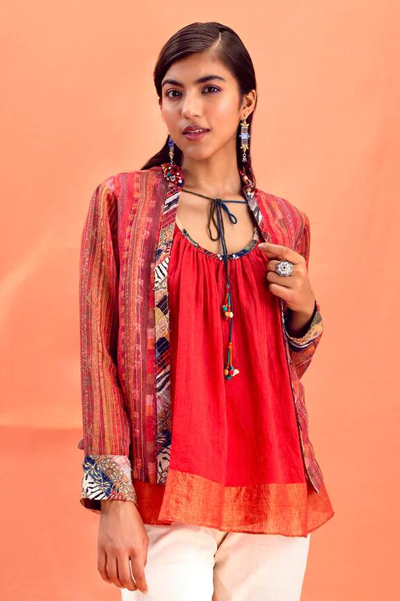 Buy Saundh Purple Linen Embroidered Jacket Online Aza Fashions