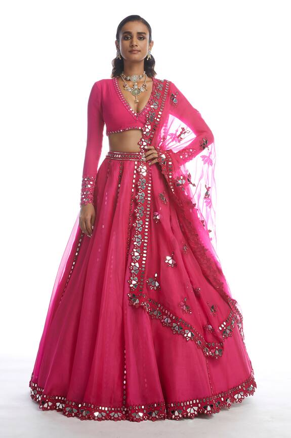 Buy Vvani By Vani Vats Pink Georgette Embellished Lehenga Set Online Aza Fashions