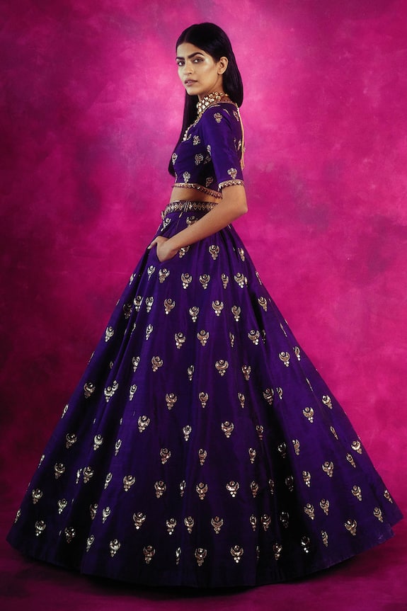 Vvani by Vani Vats Purple Embroidered Silk Lehenga Set 2