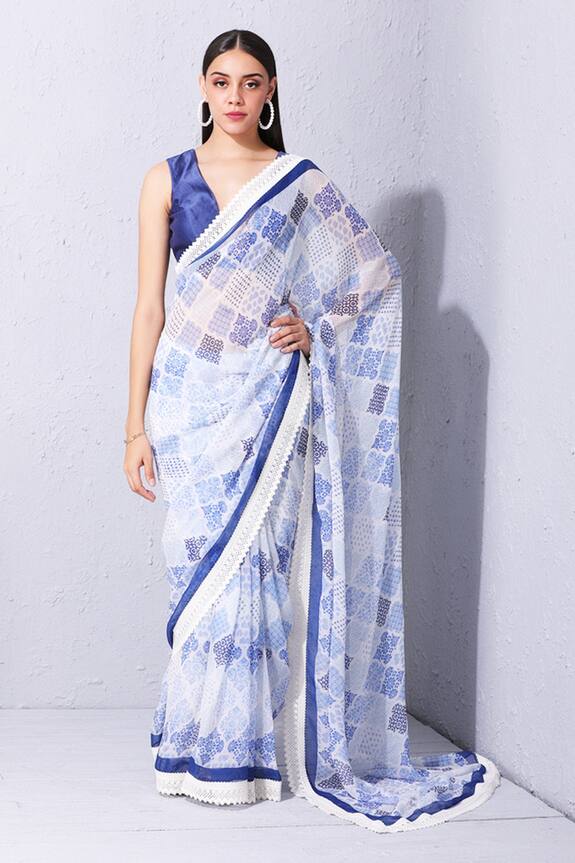 Varun Bahl Blue Chiffon Printed Saree 1