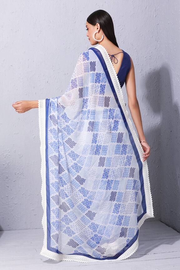 Varun Bahl Blue Chiffon Printed Saree 2