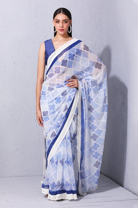 Varun Bahl Blue Chiffon Printed Saree 3