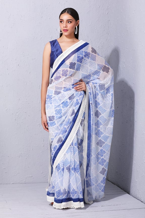 Varun Bahl Blue Chiffon Printed Saree 4