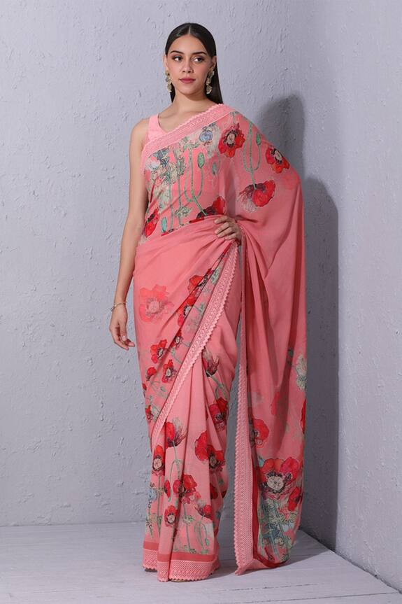 Varun Bahl Pink Georgette Printed Saree 1