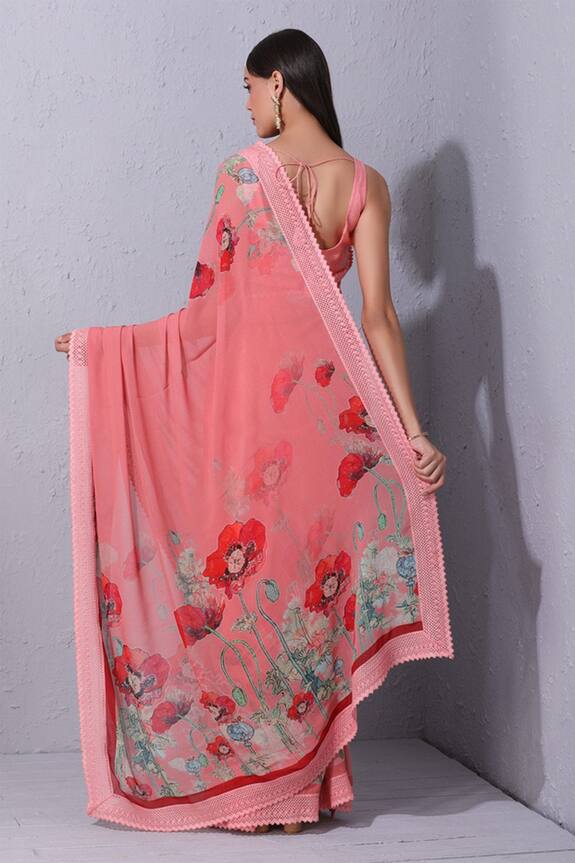 Varun Bahl Pink Georgette Printed Saree 2