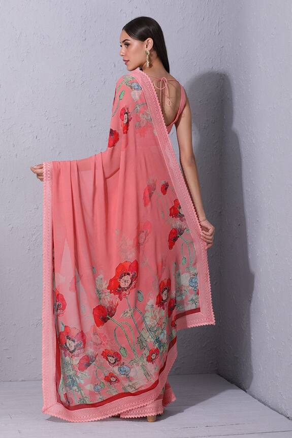 Varun Bahl Pink Georgette Printed Saree 4