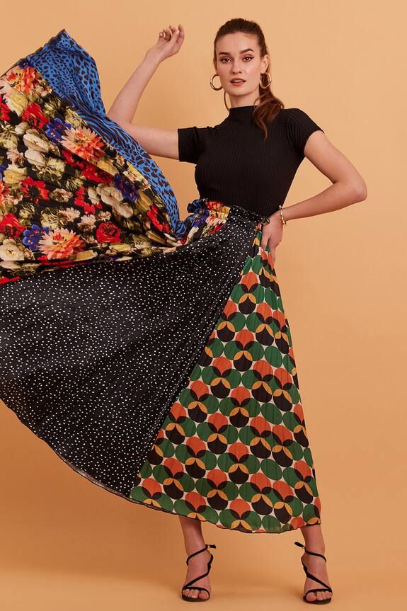 Buy Verb by Pallavi Singhee Multi Color Polyester Printed Pleated Skirt