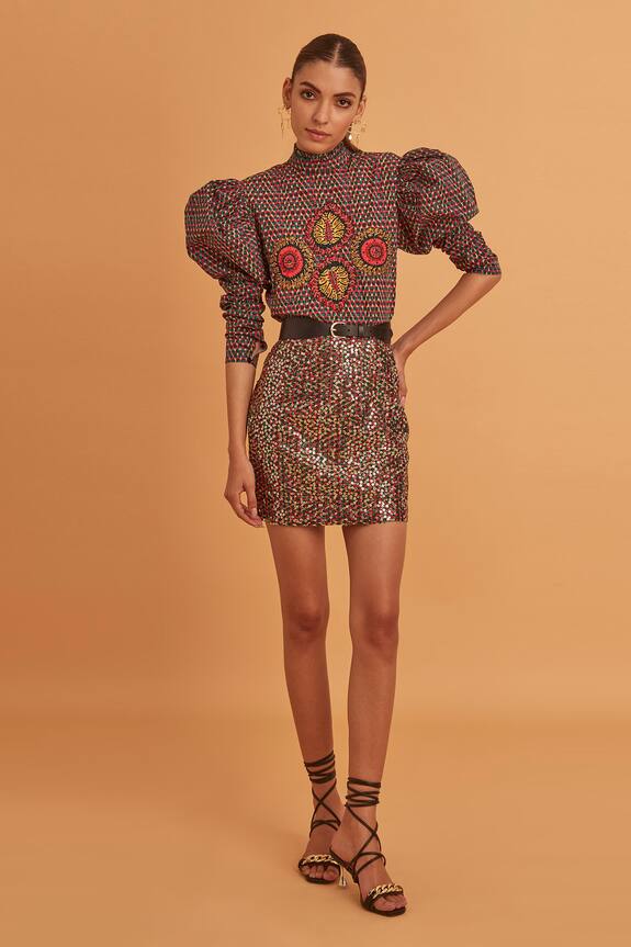 Buy Verb by Pallavi Singhee Multi Color Cotton Sequin Work Mini Skirt