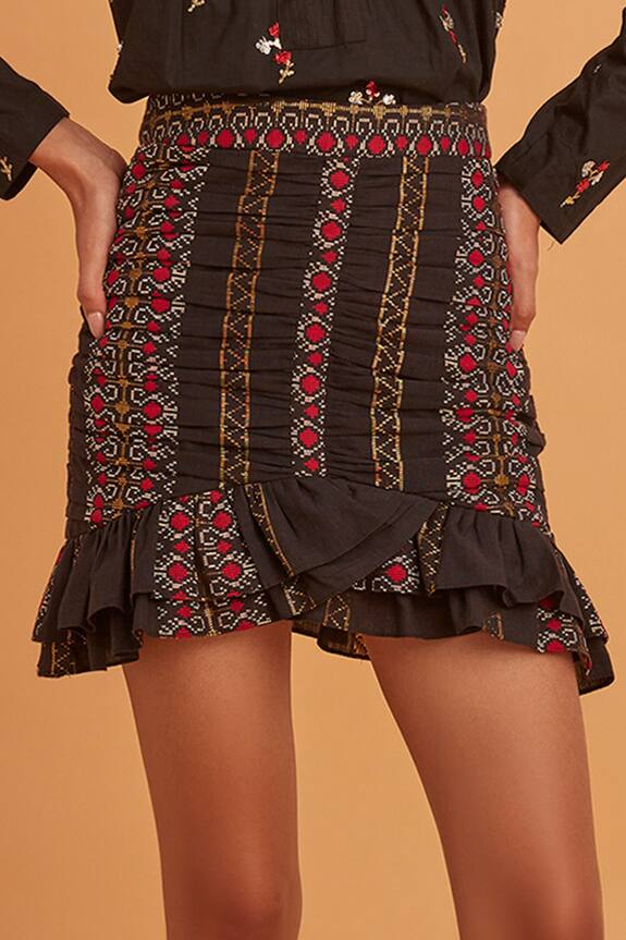 Buy Verb by Pallavi Singhee Multi Color Cotton Printed Draped Mini Skirt Online Aza Fashions