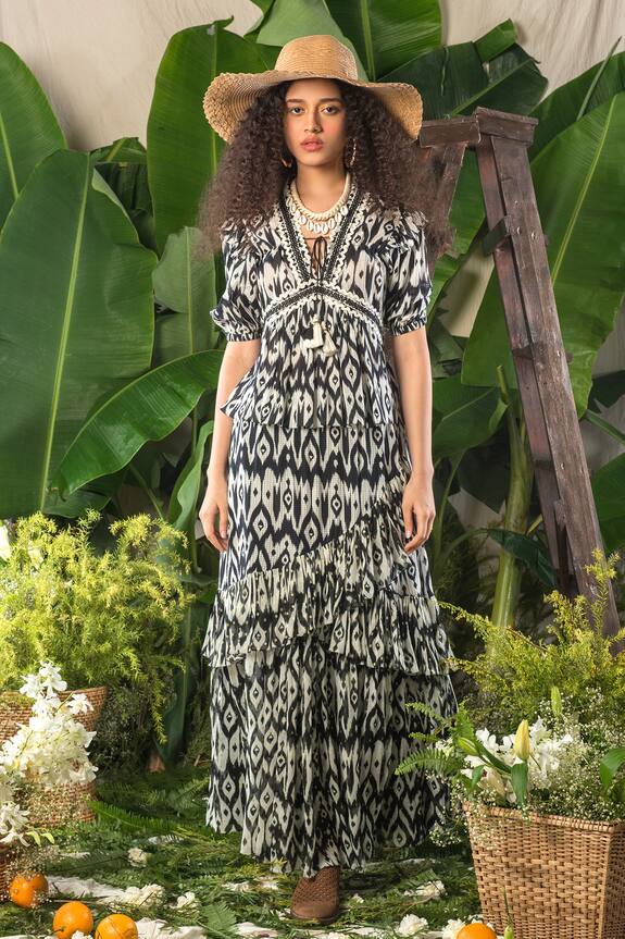 Buy Verb by Pallavi Singhee White Checkish Voile Printed Maxi Skirt