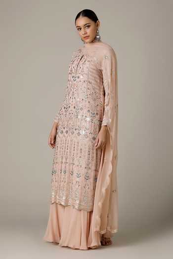Babyhug Woven Half Puffed Sleeves Sequin & Floral Embroidered Kurta Gharara Set with Dupatta & Lace Detailing - Aqua Blue main image 0