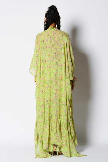 Babyhug Woven Foil Printed Kurti With Lurex Pintucked Gharara and Three Fourth Sleeves Jacket Set - Red & Navy main image 0