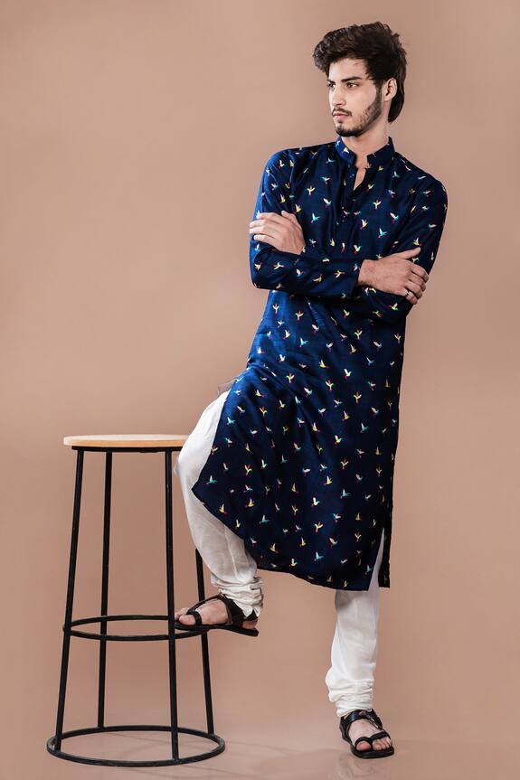 Buy Eleven Brothers Blue Viscose Printed Kurta Online | Aza Fashions