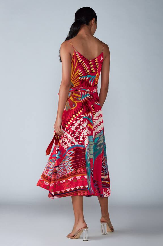 Saaksha & Kinni Pink Satin Abstract Bird Print Summer Dress 2