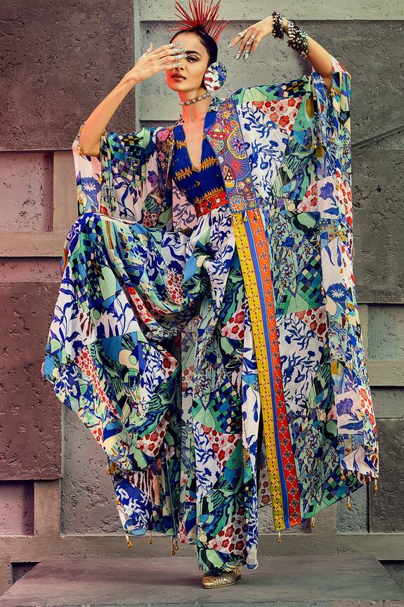 DiyaRajvvir Multi Color Cotton Silk Printed Jumpsuit With Kaftan 0