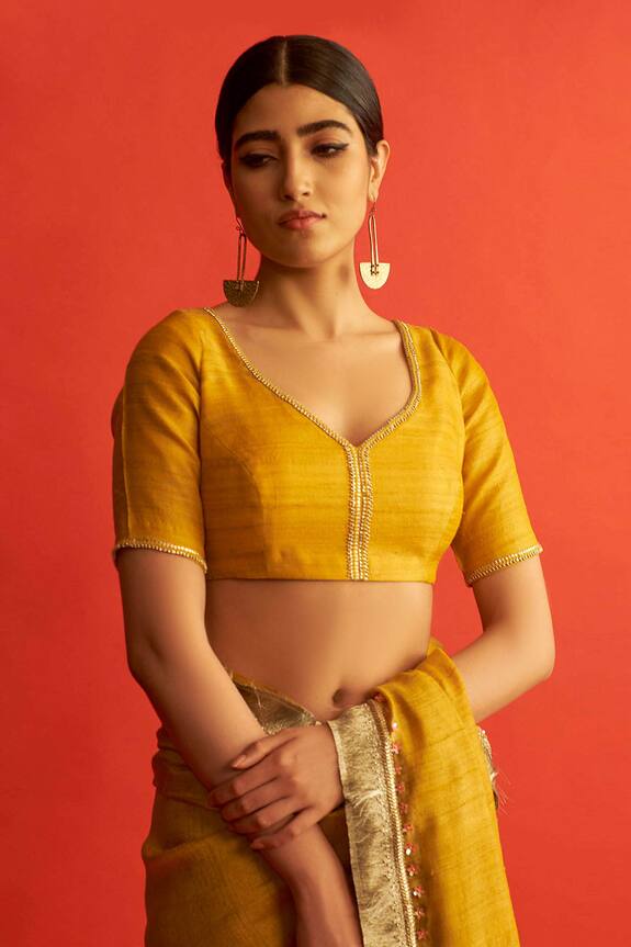 Saksham Neharicka Yellow Handwoven Tussar Silk Saree Blouse 0