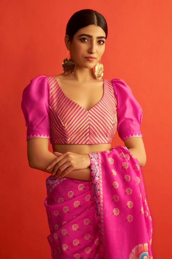 Saksham Neharicka Pink Handwoven Chanderi Saree Blouse 1