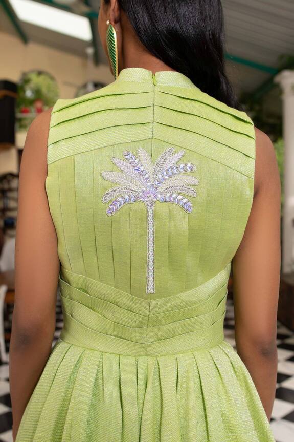 Saksham Neharicka Green Cotton Zari Pleated Dress 2