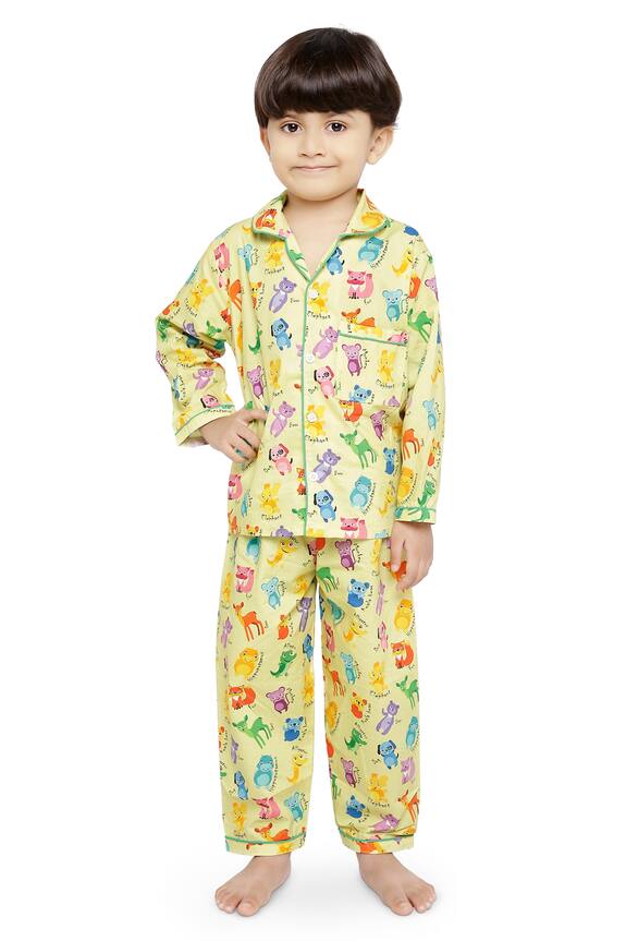 Buy Knitting Doodles Yellow Animal Print Night Suit For Boys Online | Aza  Fashions