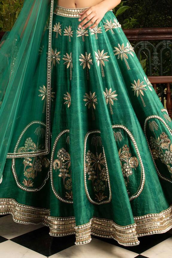 Saksham Neharicka Green Raw Silk Embroidered Lehenga Set 4