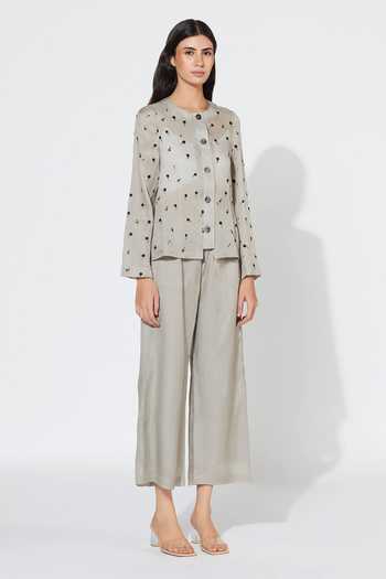 Buy Meadow Grey Silk Organza Cotton Shirt And Pant Set Online | Aza ...