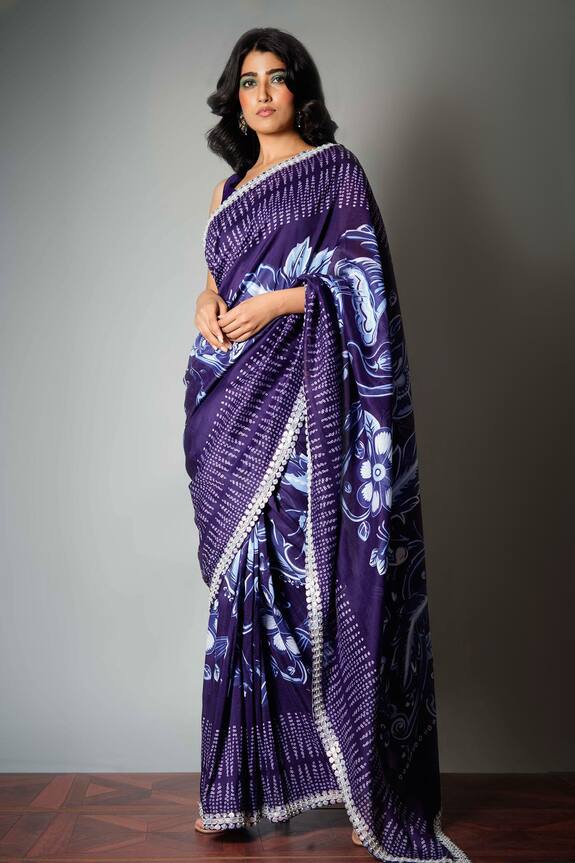 Saksham Neharicka Blue Chanderi Saree With Blouse Fabric 0