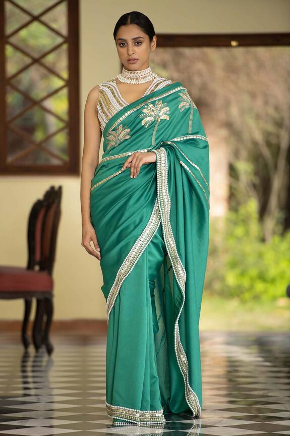 Saksham Neharicka Green Chanderi Embroidered Saree 1