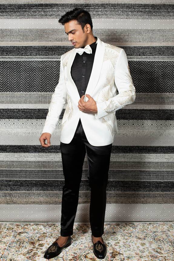 YAJY by Aditya Jain Black Italian Suiting Embroidered Tuxedo Set 0
