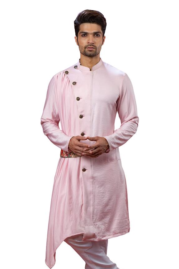 YAJY by Aditya Jain Pink Silk Draped Kurta Set 0