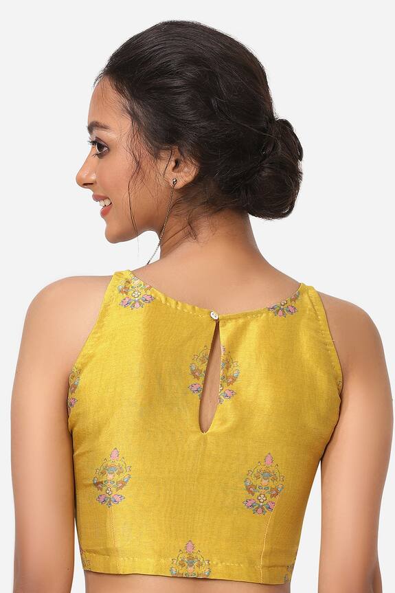 Yam India Yellow Printed Silk Chanderi Blouse 2