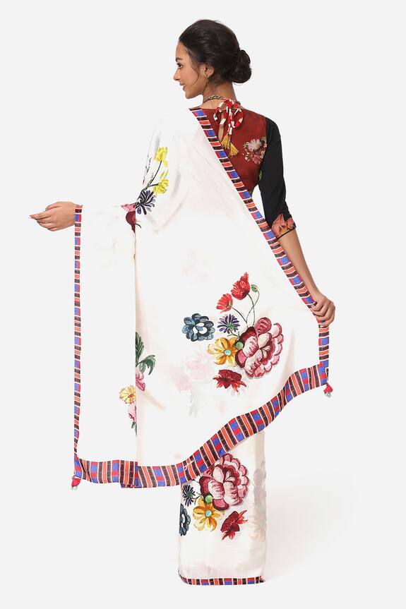 Yam India White Hand Painted Silk Saree 2
