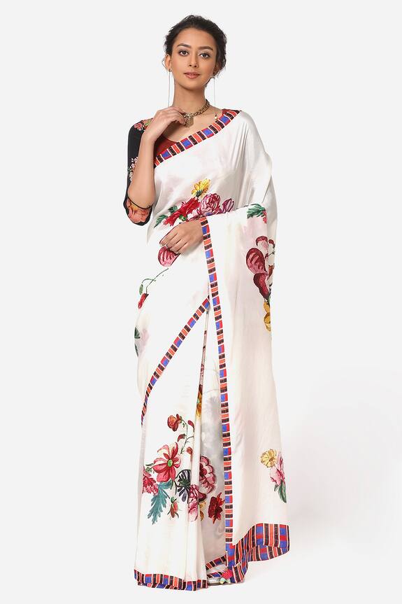 Yam India White Hand Painted Silk Saree 3